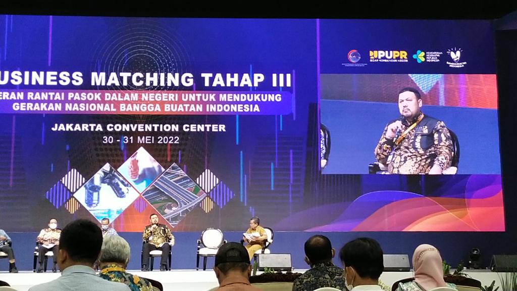 acara Temu Bisnis Tahap III dalam rangka Aksi Afirmasi Penggunaan dan Pembelian Produk Dalam Negeri, yang diselenggarakan oleh Kementerian PUPR dan Kementerian Kesehatan, di Jakarta Convention Center, 30 sd 31 Mei 2022